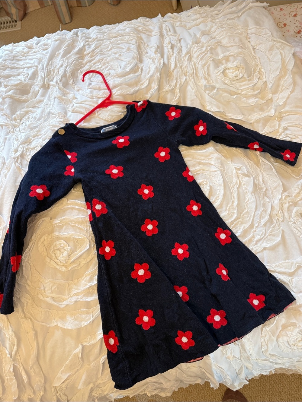 Jacadi Navy Dress with Red Flower Appliques